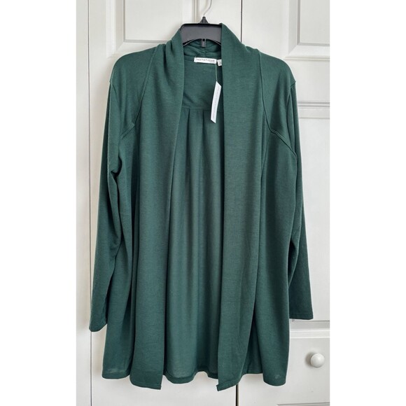 Notations Cardigan Open Front Sweater Color Green Size Plus 1X knitted - Picture 2 of 8